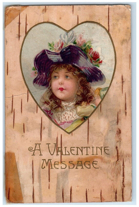 1906 Valentine Message Pretty Girl Heart Embossed Nash Blockton Iowa IA Postcard