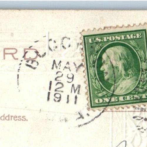 1911 Best Wishes Message Flowers Embossed Blockton Iowa IA Antique Postcard