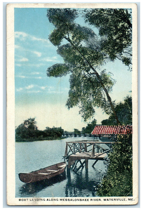 c1920's Boat Landing Along Messalonskee River Waterville Maine ME Postcard