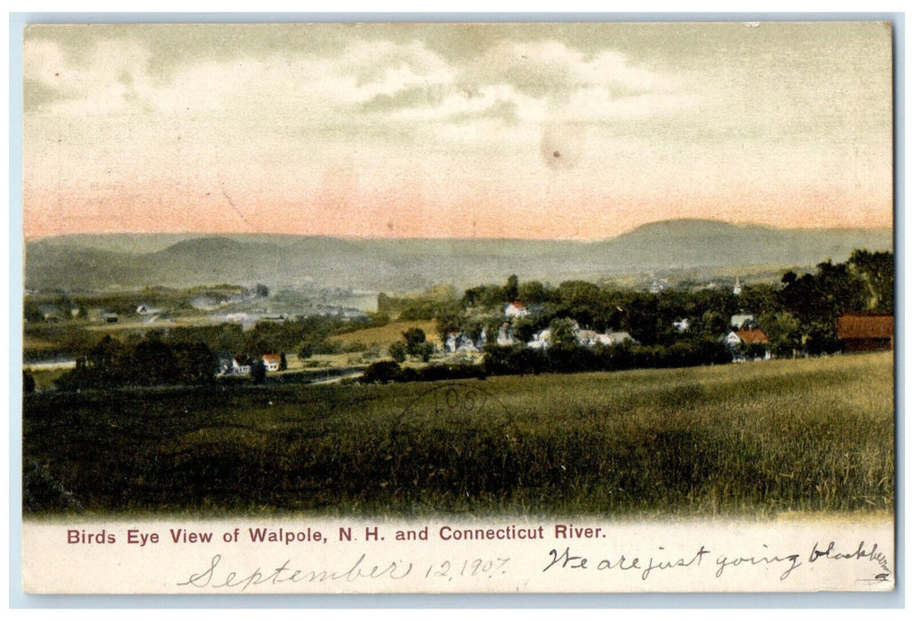1907 Birds Eye View Connecticut River Walpole New Hampshire NH Posted Postcard