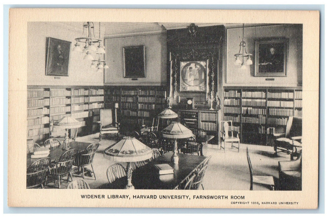 c1940's Widener Library Harvard University Farnsworth Room Cambridge MA Postcard