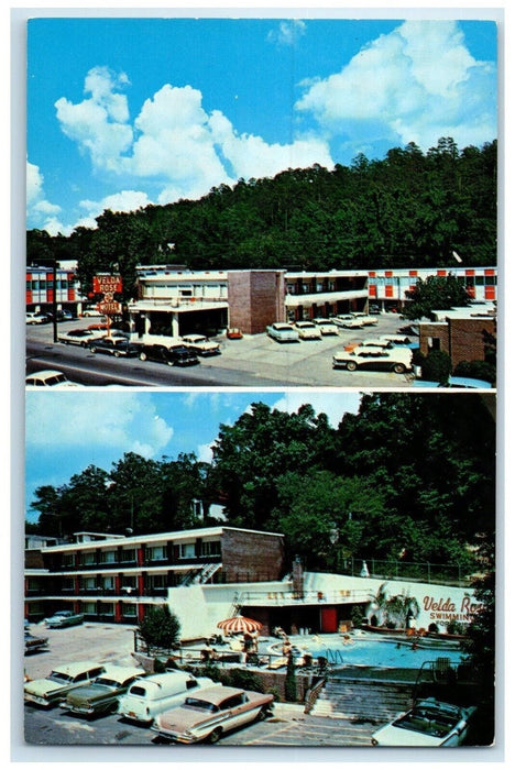 c1960's Velda Rose Motor Hotel Hot Springs National Park AR, Dual View Postcard