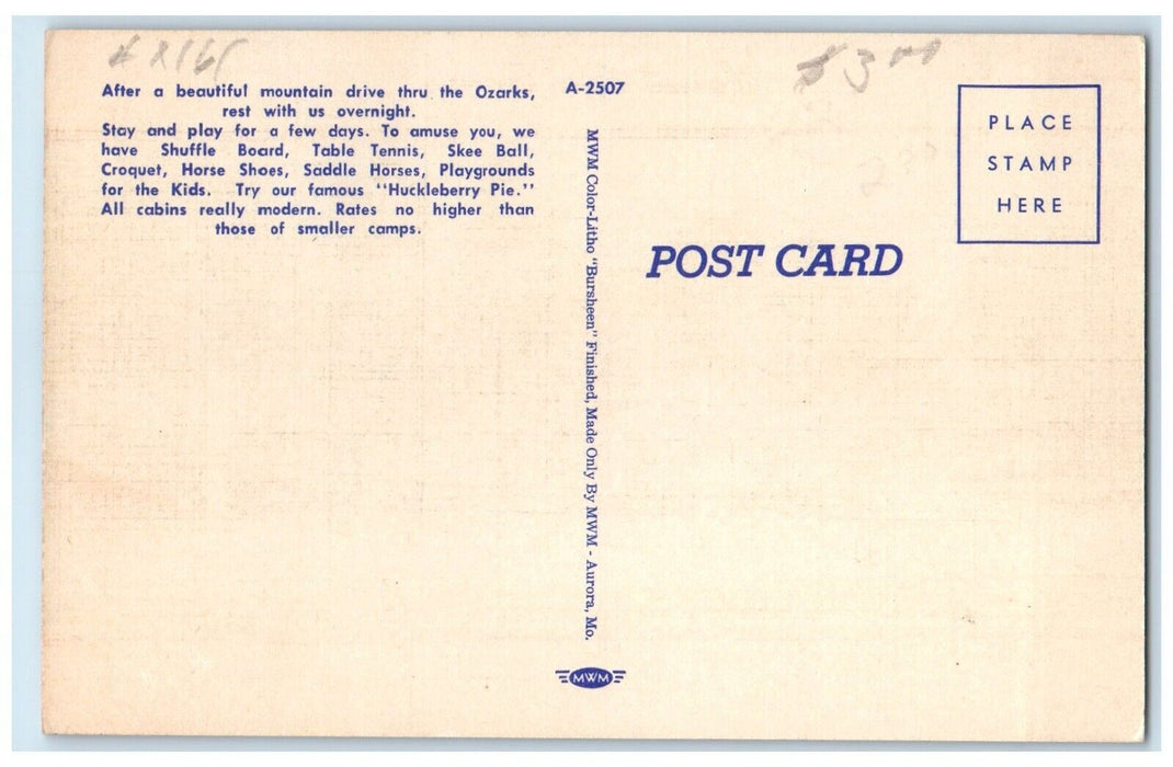 c1940's View Of Mount Air Camp Cabin Trees Eureka Springs Arkansas AR Postcard