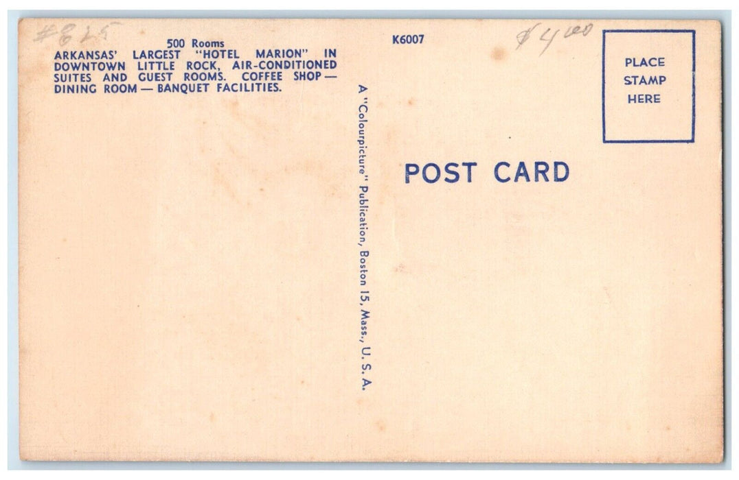 c1940's Hotel Marion Building Street View Little Rock Arkansas AR Postcard