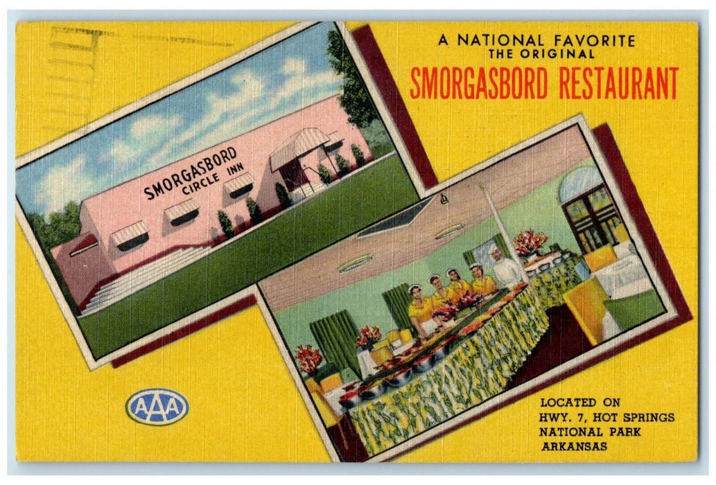 1952 Smorgasbord Restaurant Hot Springs National Park AR, Multiview Postcard