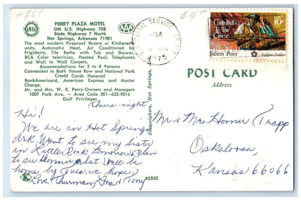 1975 Motel Row And Swimming Pool Hot Springs Arkansas AR Dual View Postcard