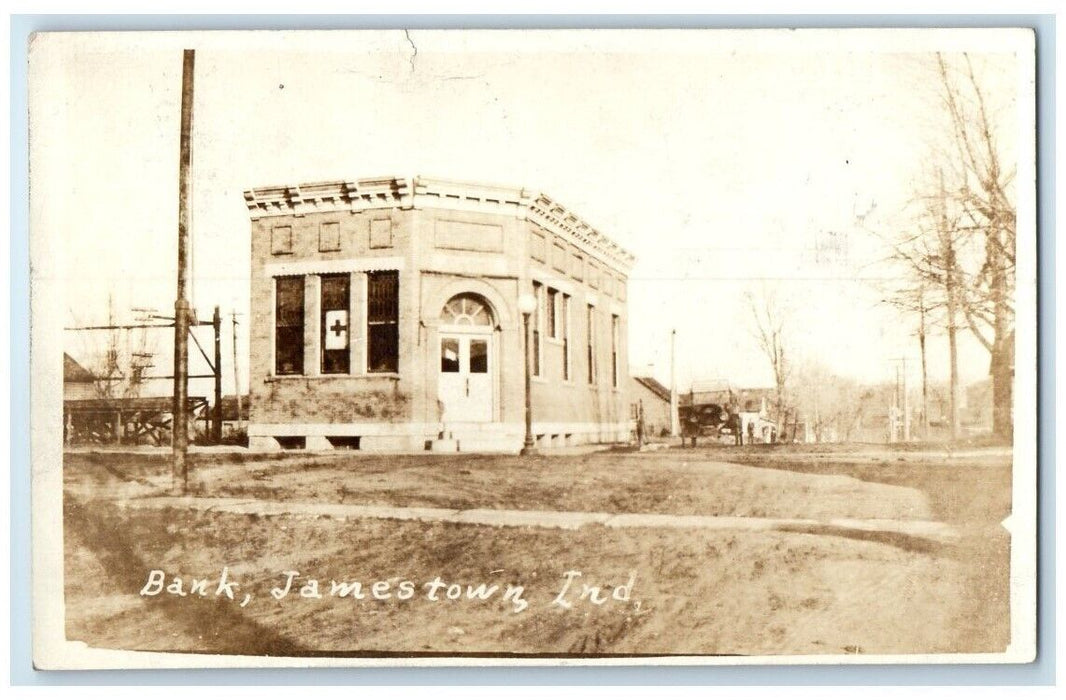 1916 Bank Building Street View Jamestown Indiana IN RPPC Photo Posted Postcard