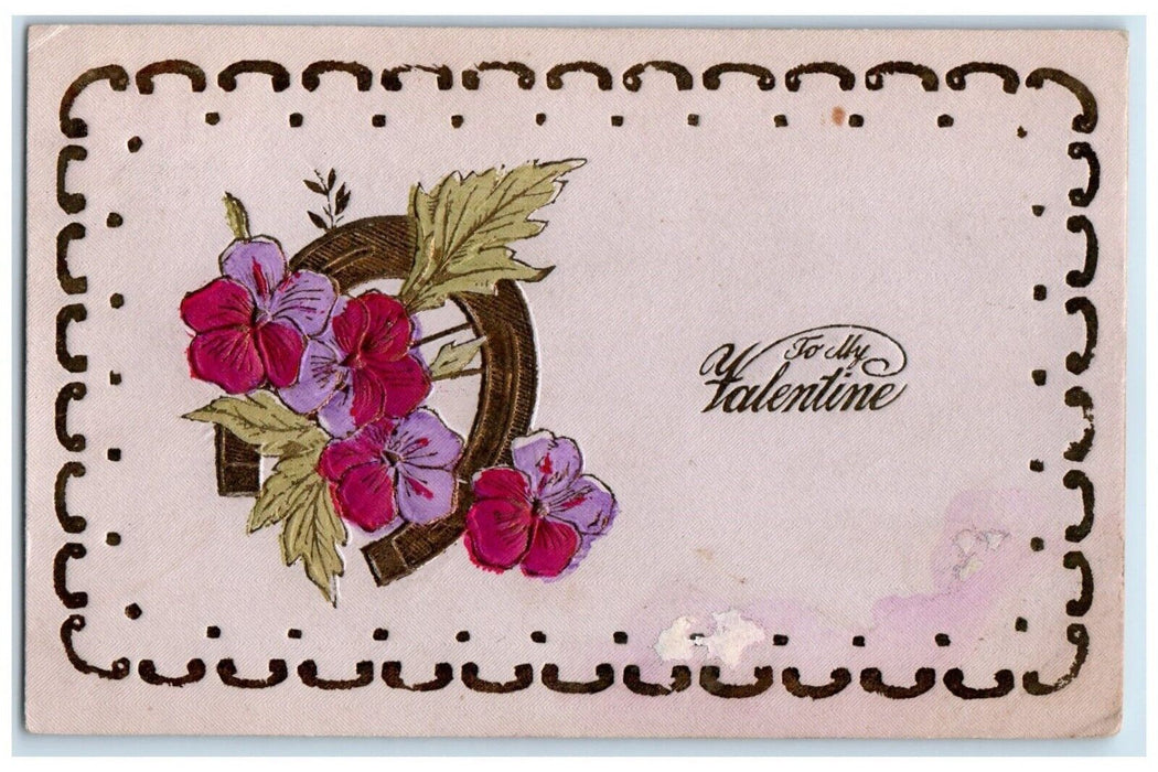 1908 Valentine Flowers Horseshoe Embossed Cottonwood Idaho OD Antique Postcard