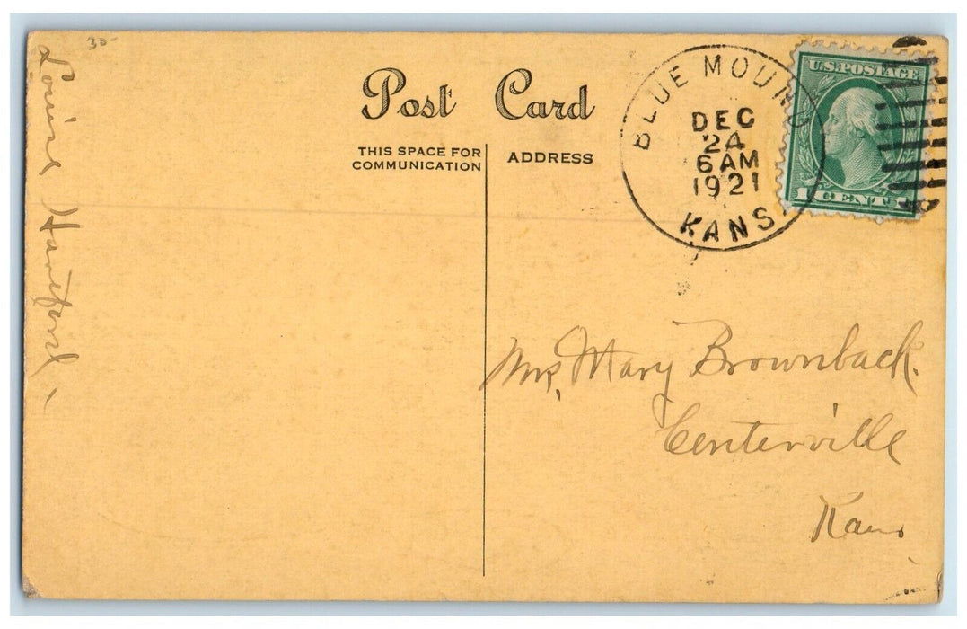 1921 Christmas Singing Heart Saviour's Blue Mounds Kansas KS Vintage Postcard