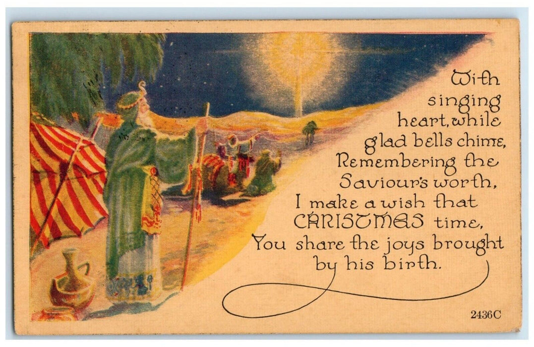 1921 Christmas Singing Heart Saviour's Blue Mounds Kansas KS Vintage Postcard