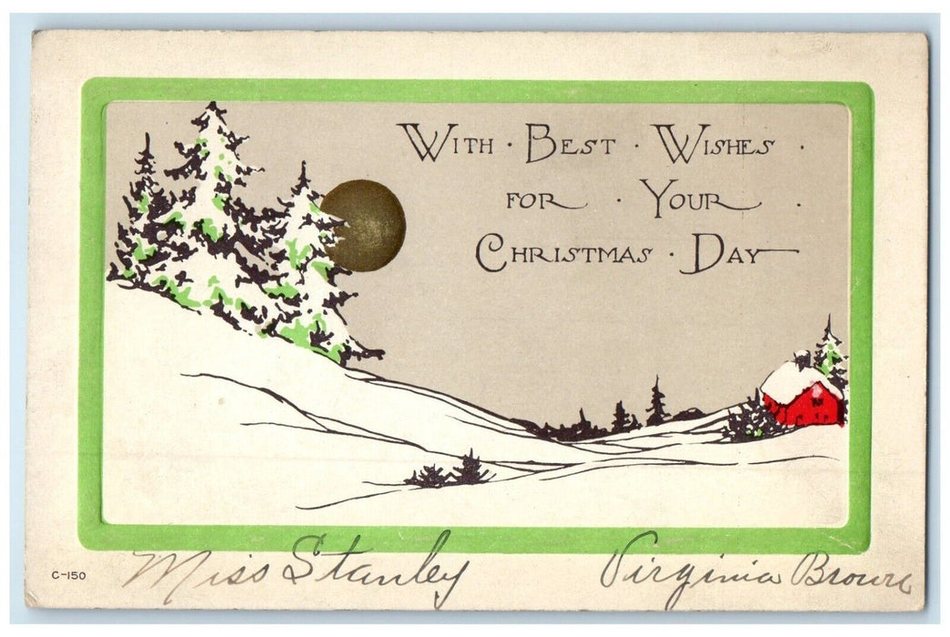 c1910's Christmas Arts Crafts House Trees Winter Embossed Antique Postcard