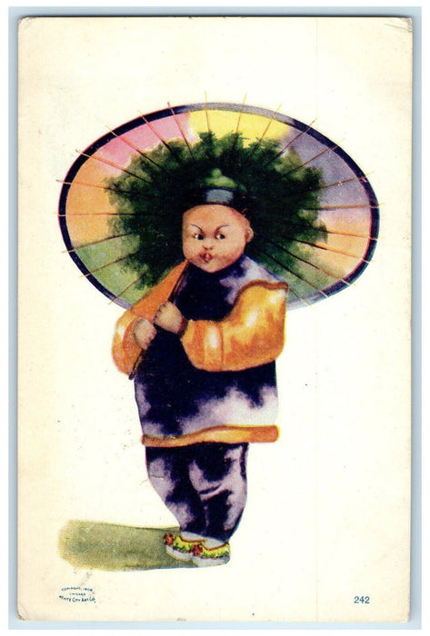 1909 Chinese Boy With Umbrella Rutland Iowa IA Posted Antique Postcard