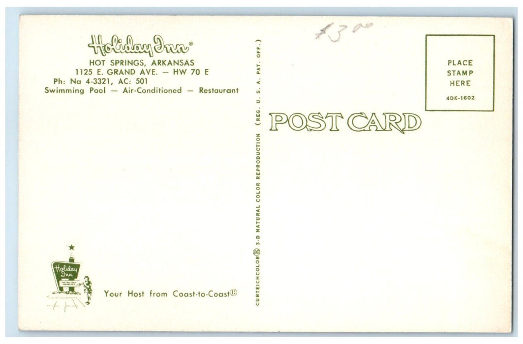 c1950's Holiday Inn Hotel Pool Hot Springs National Park Arkansas AR Postcard