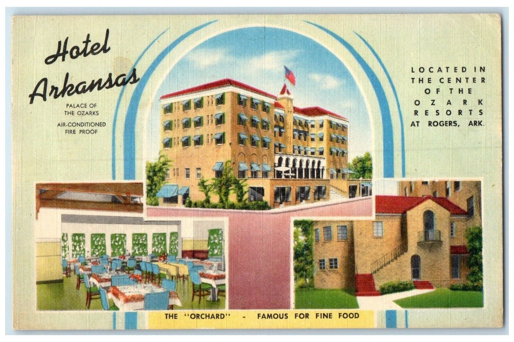 1957 Hotel Arkansas Restaurant Dining Room Rogers AR, Multiview Vintage Postcard