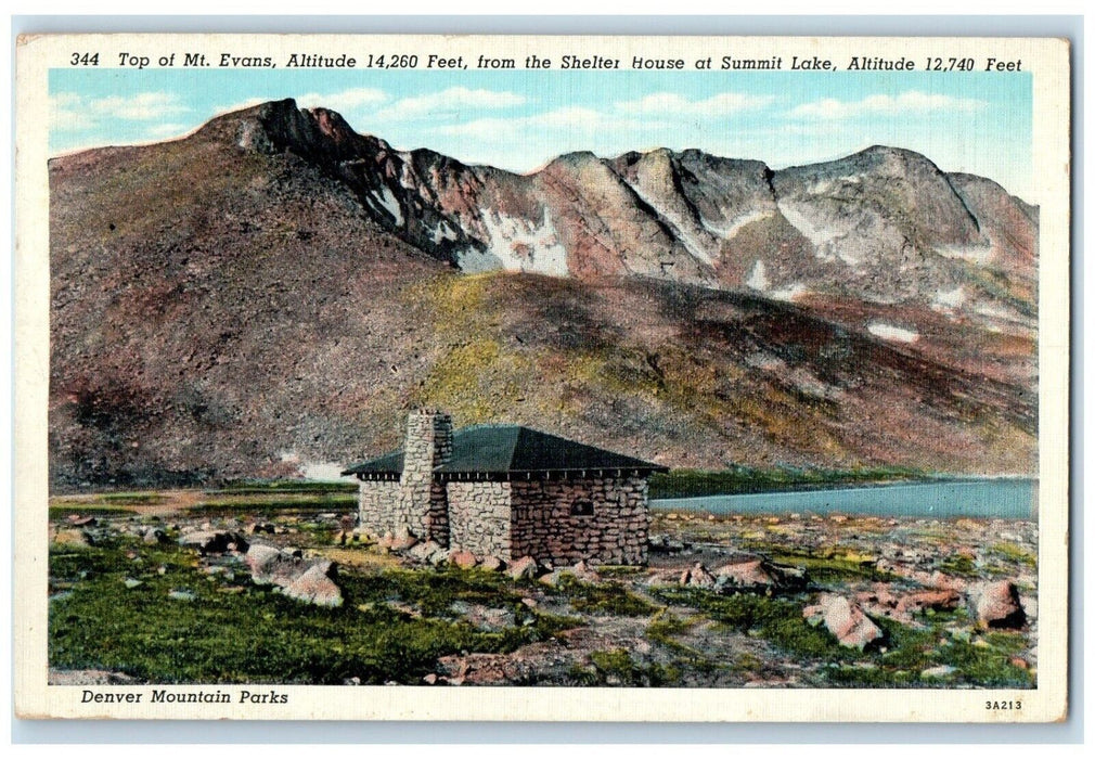 1941 Top of Mt. Evans Denver Mountain Parks Denver Colorado CO Postcard