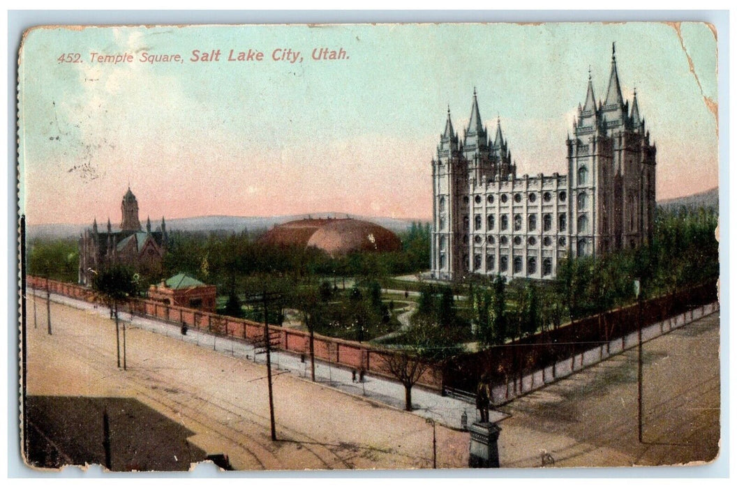 1908 Temple Square Salt Lake City Utah UT Soldier IA Antique Postcard