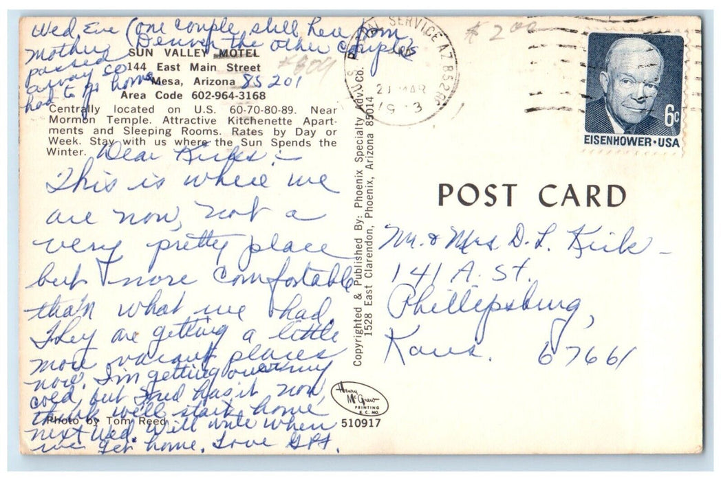 1973 Sun Valley Motel Cars Roadside Mesa Arizona AZ Posted Vintage Postcard