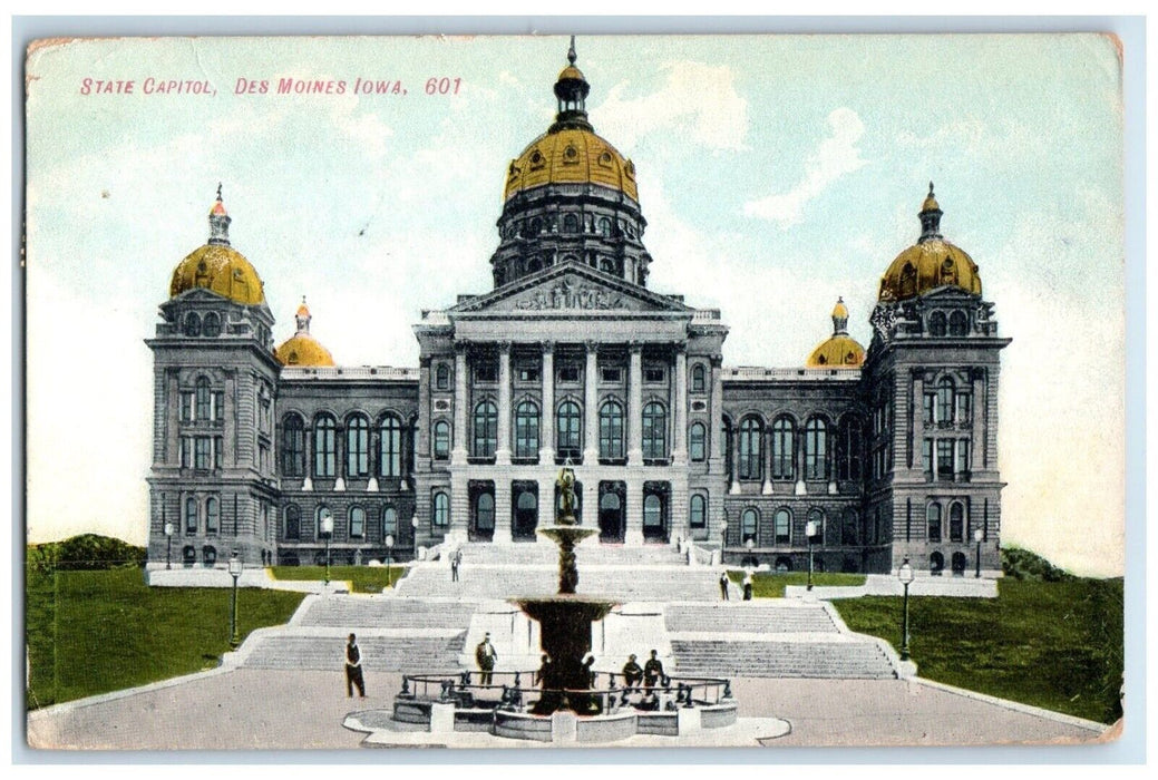 1909 State Capitol Des Moines Iowa IA South Amana IA Posted Antique Postcard