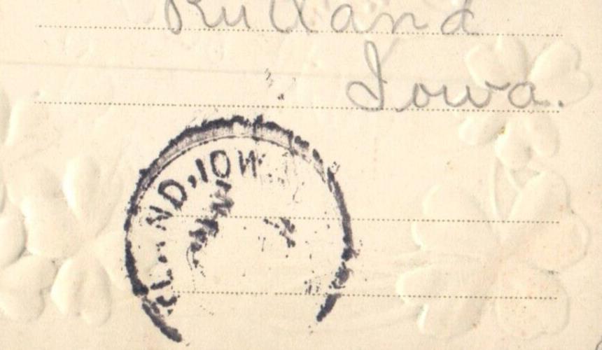 c1910 With Best Wishes Rutland Iowa IA Humboldt IA Embossed Flower Postcard