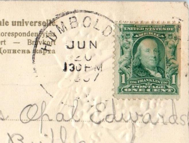 c1910 With Best Wishes Rutland Iowa IA Humboldt IA Embossed Flower Postcard