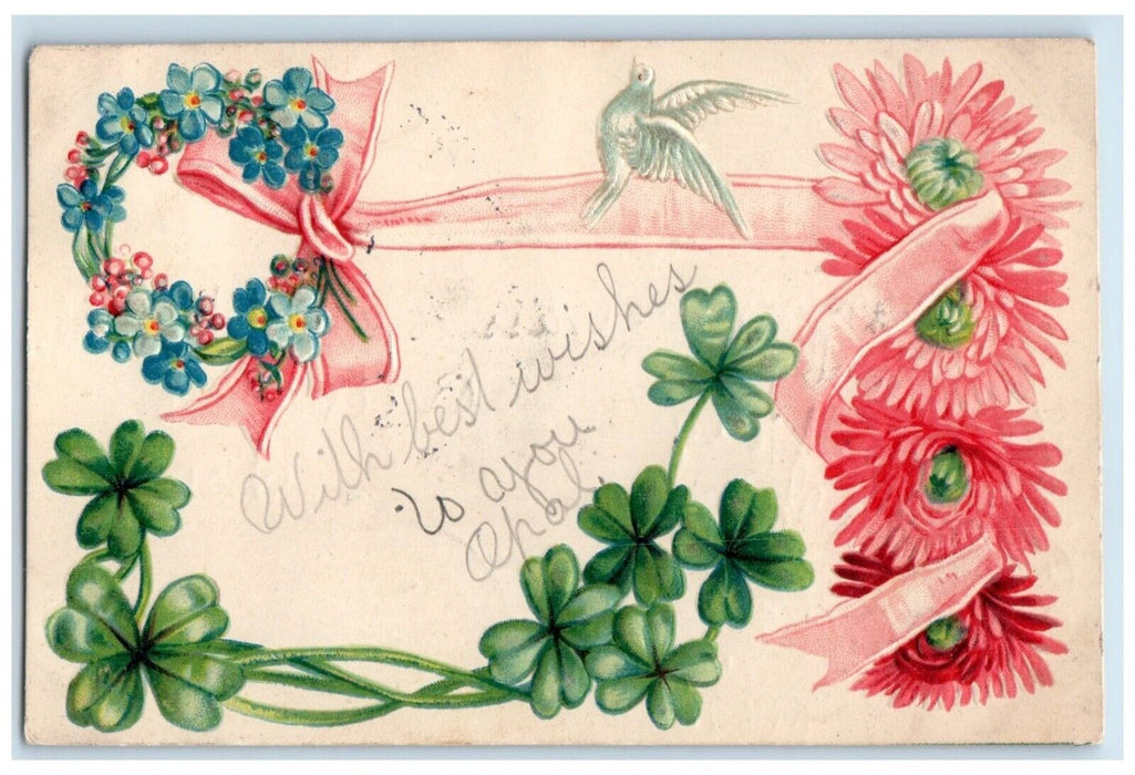 c1910 With Best Wishes Rutland Iowa IA Humboldt IA Embossed Flower Postcard