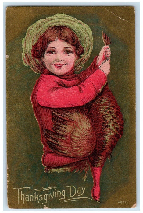 1910 Woman in Red Sweater Hat Thanksgiving Day Rutland Iowa IA Posted Postcard