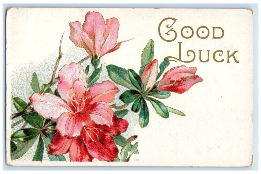 1911 Good Luck Pink Flower Moorhead Iowa IA Embossed Posted Antique Postcard