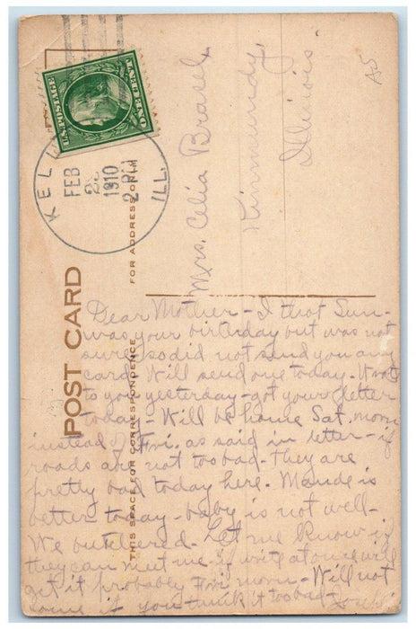 1910 As Time Spins On Kell Illinois IL Flower Posted Antique Postcard