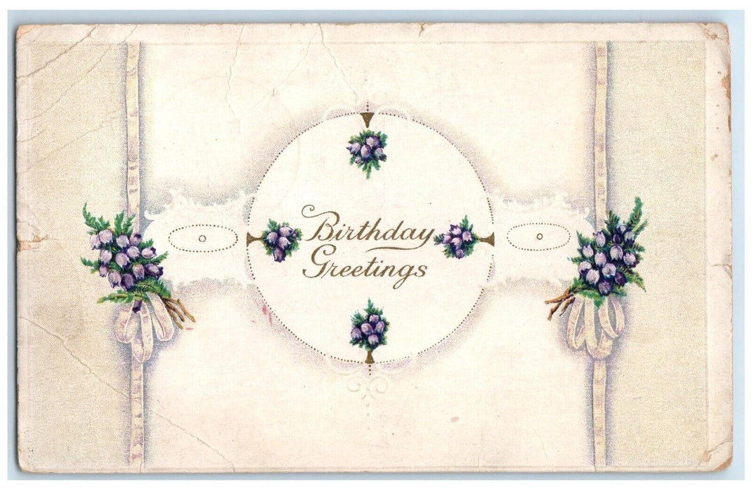 1918 Birthday Greetings Flowers Falls Village Connecticut CT Postcard