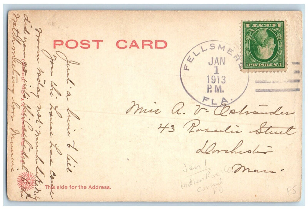 1913 Corner of East Room White House Washington DC Fellsmere FL Postcard