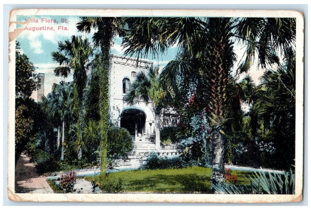 1915 Villa Flora St. Augustina Florida FL Anastasia FL Antique Postcard