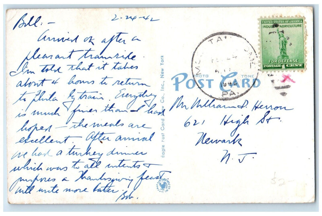 1944 Onawa Lodge Winter Sports Center Pocono Mountains Mountainhome PA Postcard