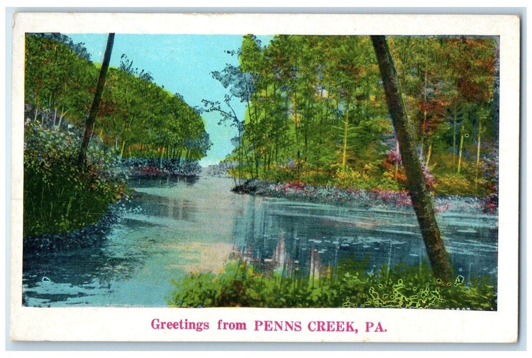 c1920 Greetings River Lake Penns Creek Pennsylvania PA Vintage Antique Postcard