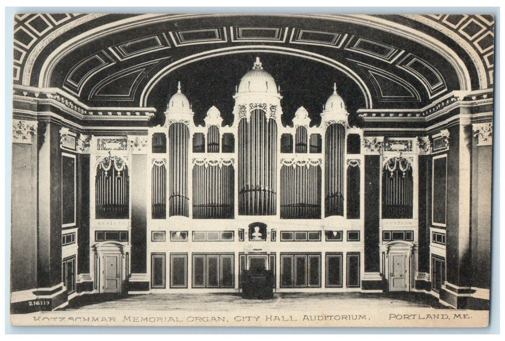 c1910 Kotzschmar Memorial Organ City Hall Auditorium Portland Maine ME Postcard