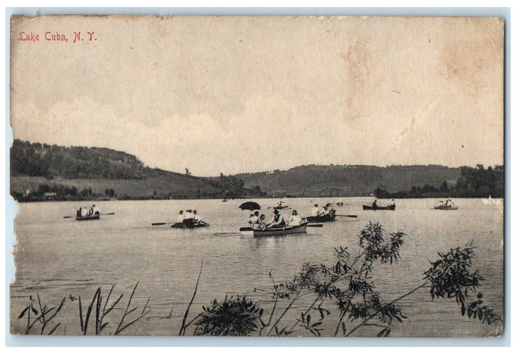 c1910 Lake Cuba Canoe Boat Paddle Fishing New York NY Vintage Antique Postcard