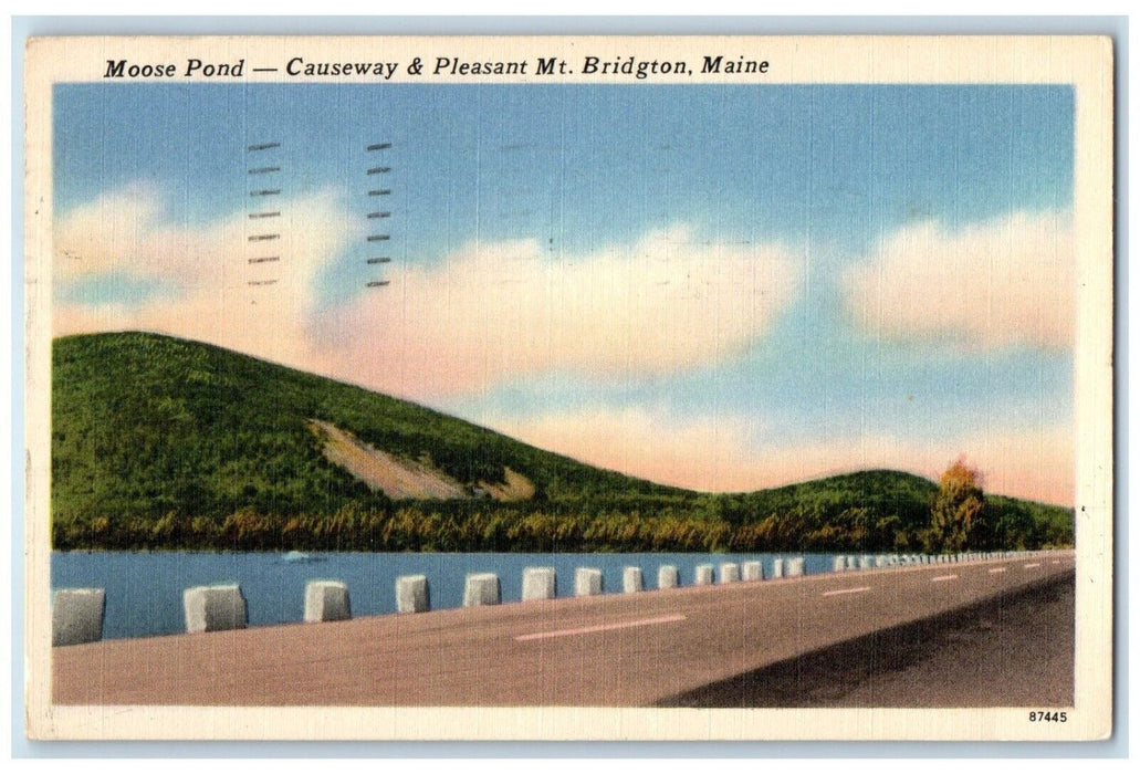 1961 Scenic View Moose Pond Causeway Pleasant Mt Bridgton Maine Posted Postcard