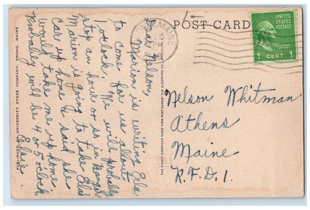 1948 Exterior View Colvin Hall University Maine Building Orono Maine ME Postcard