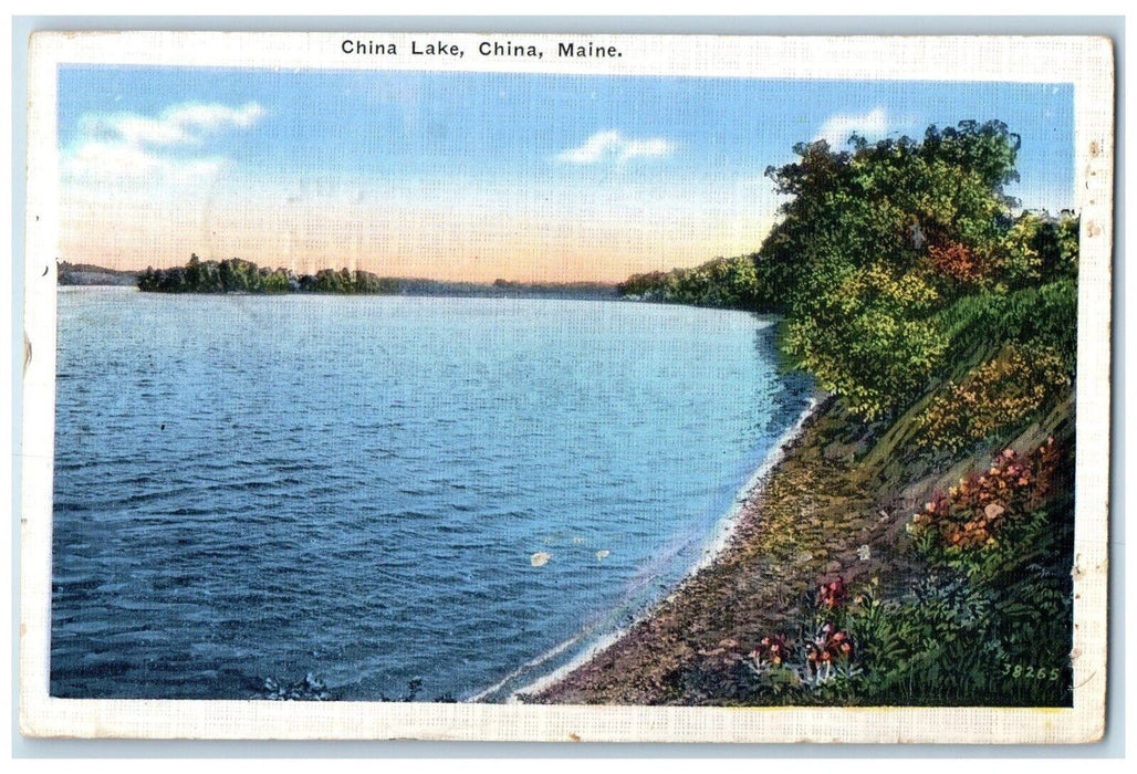 1938 Scenic View China Lake Mountains China Maine ME Vintage Antique Postcard
