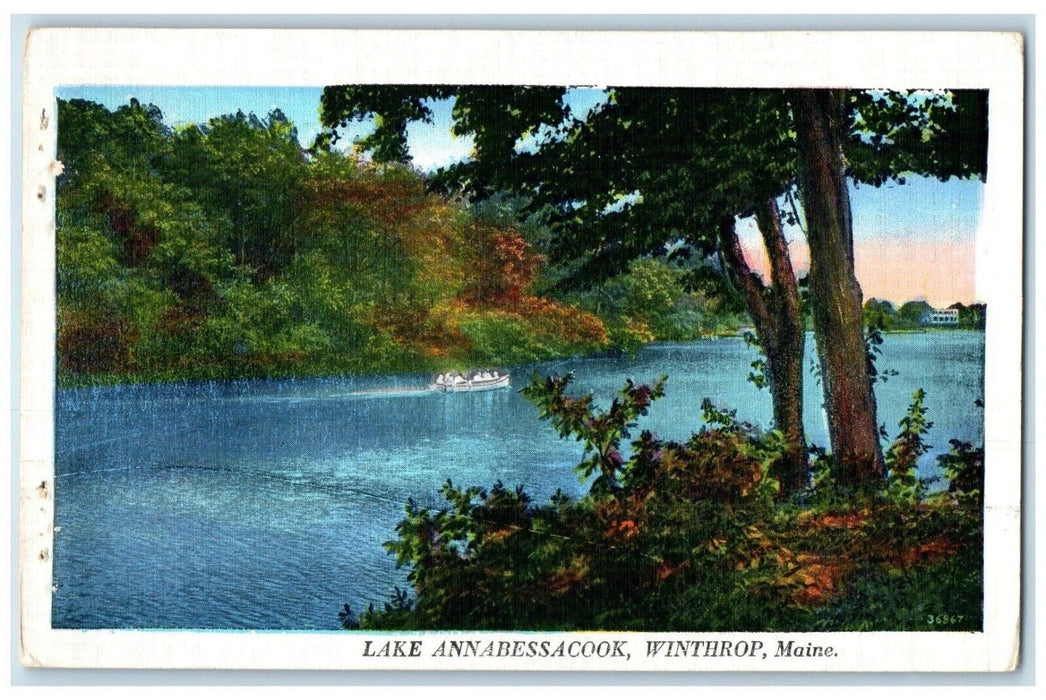 1937 Scenic View Lake Annabessacook Trees Winthrop Maine Posted Vintage Postcard