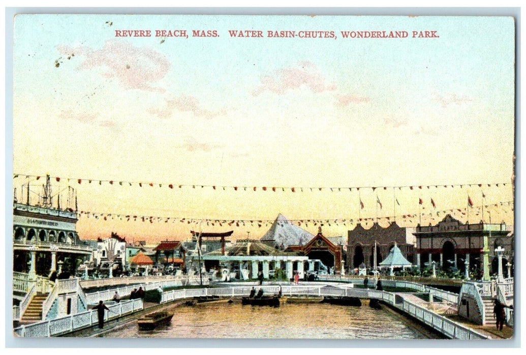 c1910 Water Basin-Chutes Wonderland Park Revere Beach Massachusetts MA Postcard