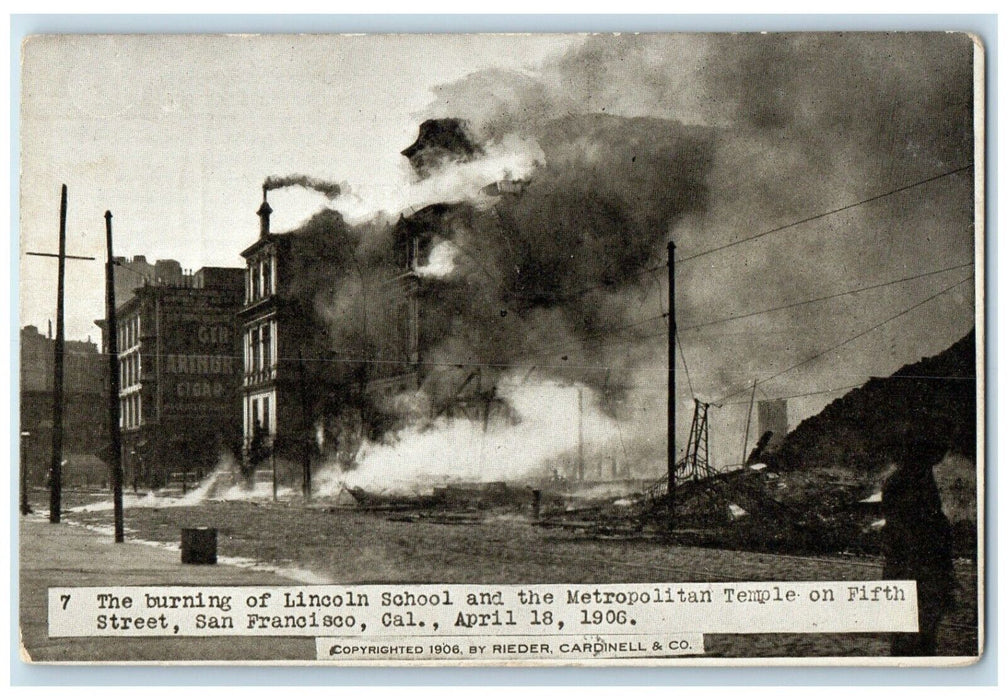 The Burning Of Lincoln School And Metropolitan Temple San Francisco CA Postcard