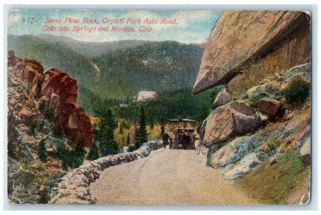 1913 Snow Plow Rock Crystal Park Auto Road Colorado Springs Manitou CO Postcard