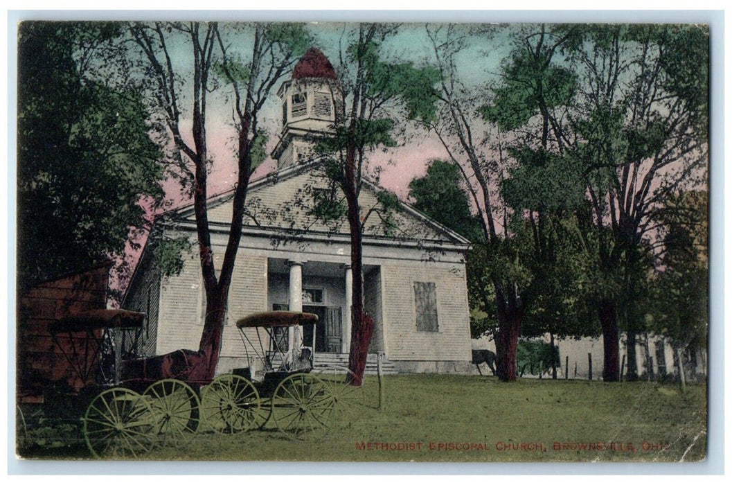 1909 Methodist Episcopal Church Exterior Building Brownsville Ohio OH Postcard