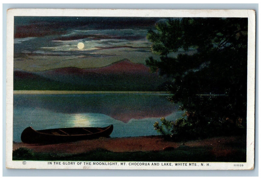 1934 Glory Moonlight Mt Chocorua Lake White Mountains New Hampshire NH Postcard