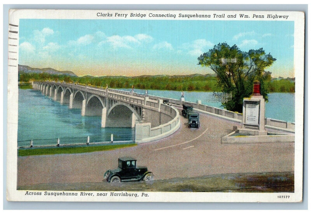 1940 Clarks Ferry Bridge Susquehanna River Harrisburg Pennsylvania PA Postcard