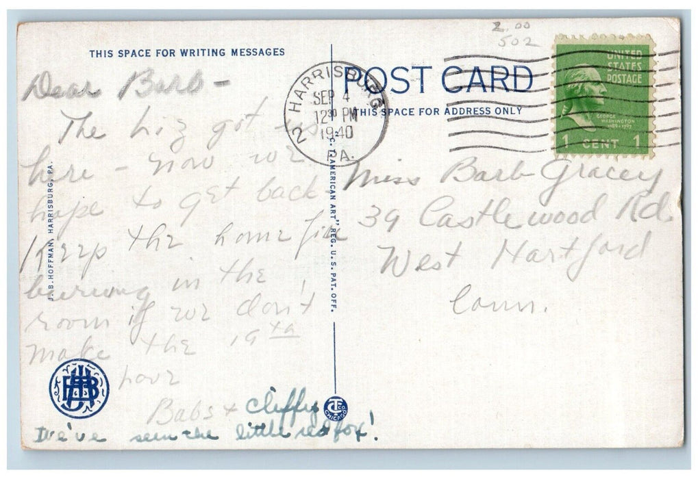 1940 Clarks Ferry Bridge Susquehanna River Harrisburg Pennsylvania PA Postcard