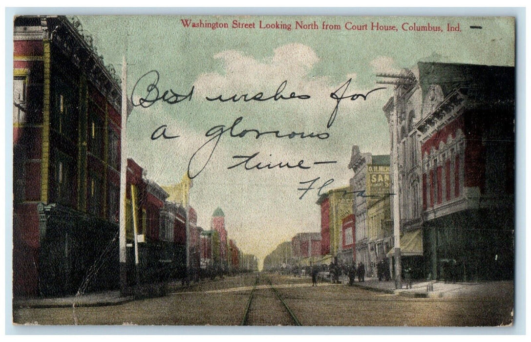 1909 Washington Street Looking North Court House Road Columbus Indiana Postcard