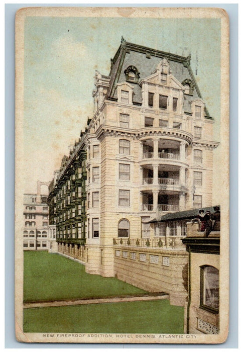 1912 New Fireproof Addition Hotel Dennis Atlantic City New Jersey NJ Postcard