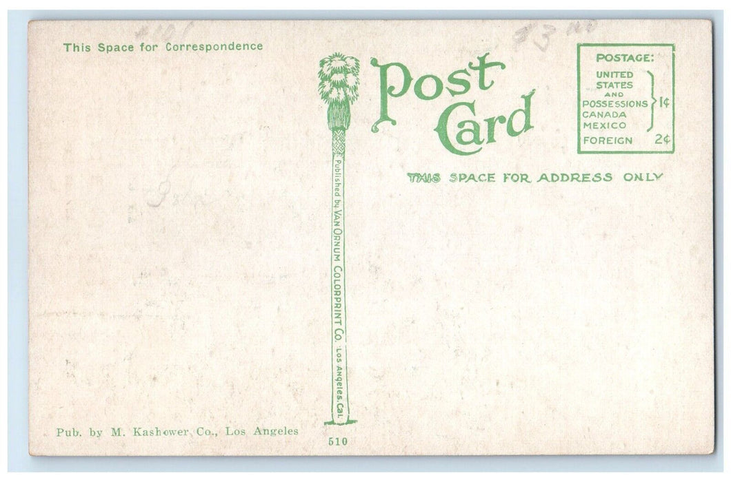 c1910's Ocean Avenue Looking East Cars Bus Long Beach California CA Postcard