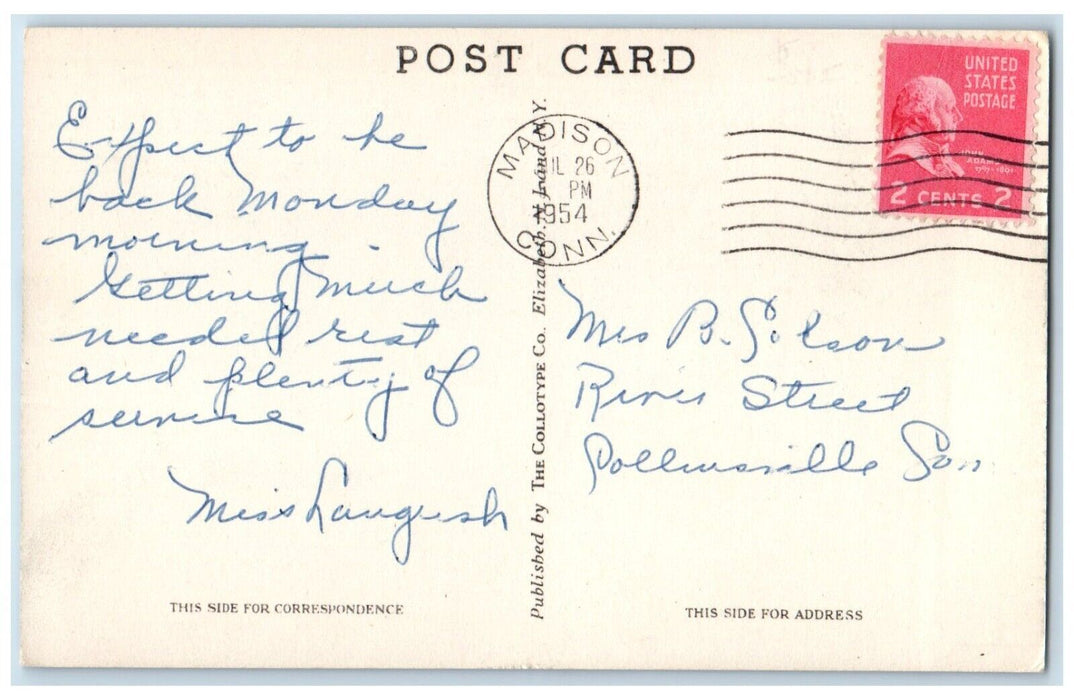 1954 West Wharf Beach Canoeing Boats Madison Connecticut Posted Antique Postcard